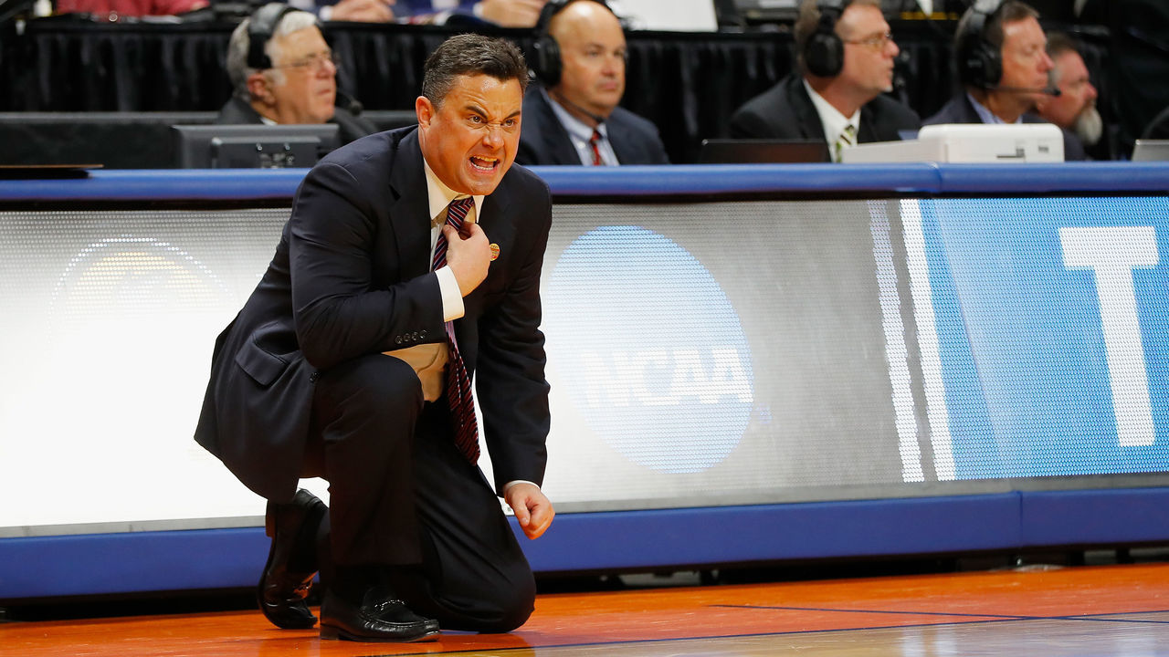 BOISE, ID - MARCH 15: Head coach Sean Miller of the Arizona Wildcats reacts in the first half against the Buffalo Bulls during the first round of the 2018 NCAA Men's Basketball Tournament at Taco Bell Arena on March 15, 2018 in Boise, Idaho.