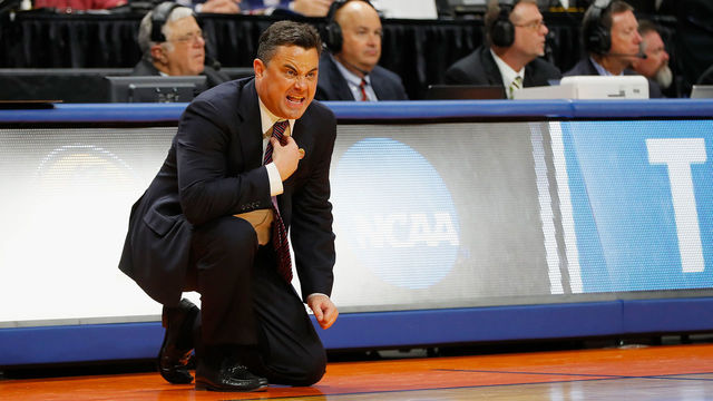 BOISE, ID - MARCH 15: Head coach Sean Miller of the Arizona Wildcats reacts in the first half against the Buffalo Bulls during the first round of the 2018 NCAA Men's Basketball Tournament at Taco Bell Arena on March 15, 2018 in Boise, Idaho.