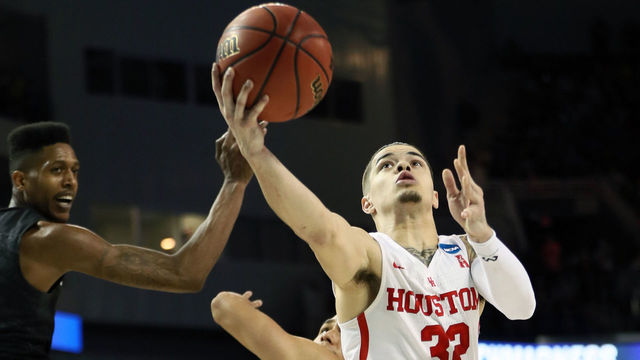 WICHITA, KS - MARCH 15: Rob Gray #32 of the Houston Cougars scores the game-winning basket with 1 second left in the game against the San Diego State Aztecs during the second half of the first round of the 2018 NCAA Men's Basketball Tournament at INTRUST Arena on March 15, 2018 in Wichita, Kansas. The Houston Cougars defeated the San Diego State Aztecs 67-65.