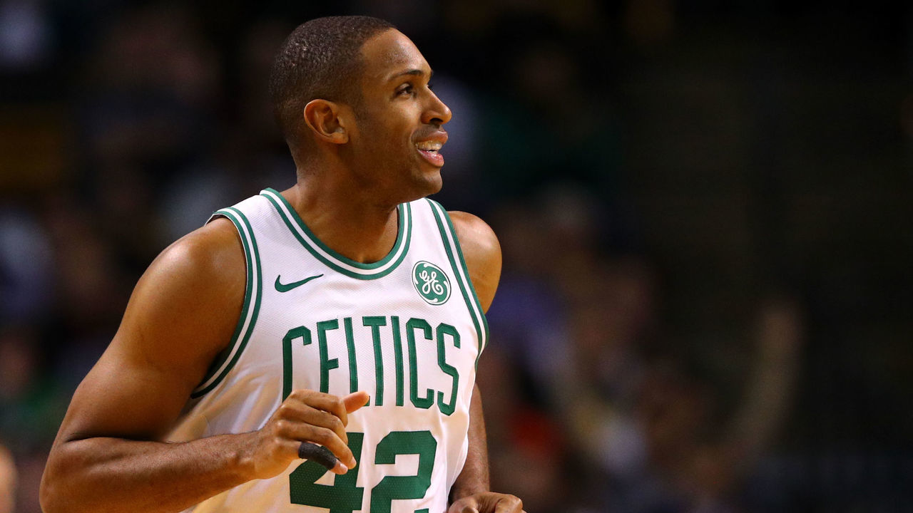 BOSTON, MA - JANUARY 3: Al Horford #42 of the Boston Celtics looks on during the second half against the Cleveland Cavaliers at TD Garden on January 3, 2018 in Boston, Massachusetts.