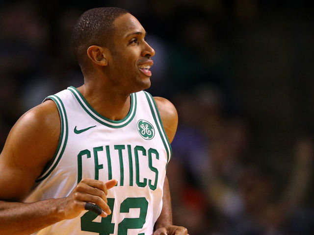 BOSTON, MA - JANUARY 3: Al Horford #42 of the Boston Celtics looks on during the second half against the Cleveland Cavaliers at TD Garden on January 3, 2018 in Boston, Massachusetts.