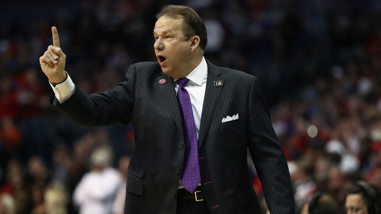 DALLAS, TX - MARCH 15: Head coach Kyle Keller of the Stephen F. Austin Lumberjacks reacts against the Texas Tech Red Raiders in the first half in the first round of the 2018 NCAA Men's Basketball Tournament at American Airlines Center on March 15, 2018 in Dallas, Texas.