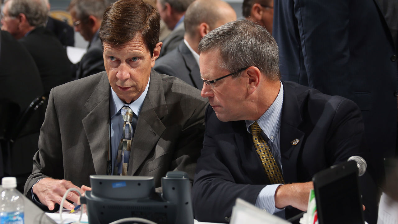 PITTSBURGH, PA - JUNE 23: David Poile and Paul Fenton of the Nashville Predators attend day two of the 2012 NHL Entry Draft at Consol Energy Center on June 23, 2012 in Pittsburgh, Pennsylvania.