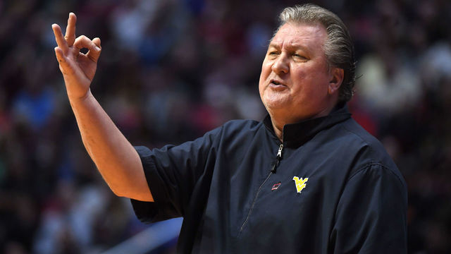 SAN DIEGO, CA - MARCH 16: Head coach Bob Huggins of the West Virginia Mountaineers reacts in the first half against the Murray State Racers during the first round of the 2018 NCAA Men's Basketball Tournament at Viejas Arena on March 16, 2018 in San Diego, California.