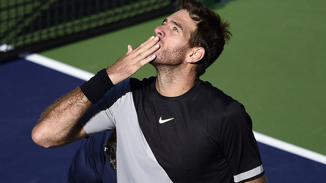 INDIAN WELLS, CA - MARCH 16: Juan Martin Del Porto of Argentina celebrates after defeating Philipp Kohlschreiber of Germany during Day 12 of BNP Paribas Open on March 16, 2018 in Indian Wells, California.