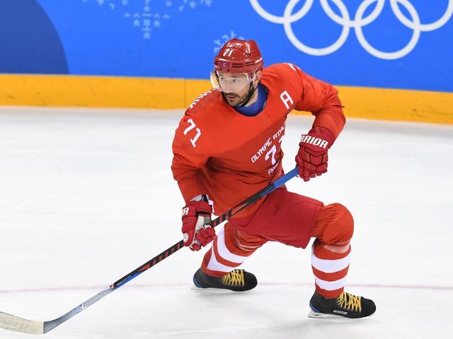 Russia's Ilya Kovalchuk looks on in the men's gold medal ice hockey match between the Olympic Athletes from Russia and Germany during the Pyeongchang 2018 Winter Olympic Games at the Gangneung Hockey Centre in Gangneung on February 25, 2018. / AFP PHOTO / Kirill KUDRYAVTSEV