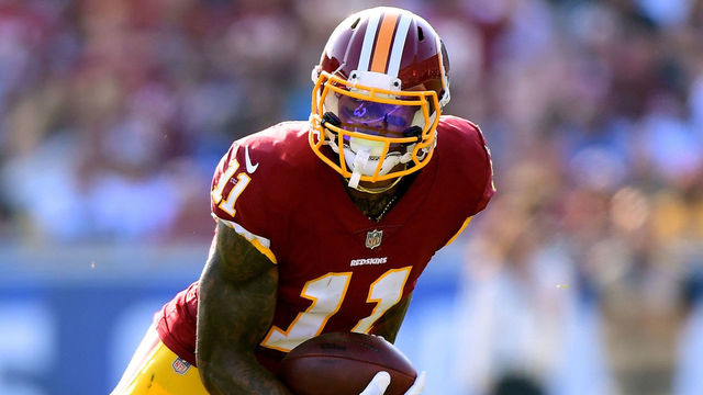 LOS ANGELES, CA - SEPTEMBER 17: Terrelle Pryor #11 of the Washington Redskins runs after his catch during the game against the Los Angeles Rams at Los Angeles Memorial Coliseum on September 17, 2017 in Los Angeles, California.