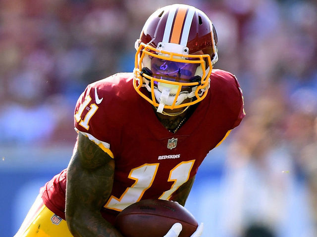 LOS ANGELES, CA - SEPTEMBER 17: Terrelle Pryor #11 of the Washington Redskins runs after his catch during the game against the Los Angeles Rams at Los Angeles Memorial Coliseum on September 17, 2017 in Los Angeles, California.