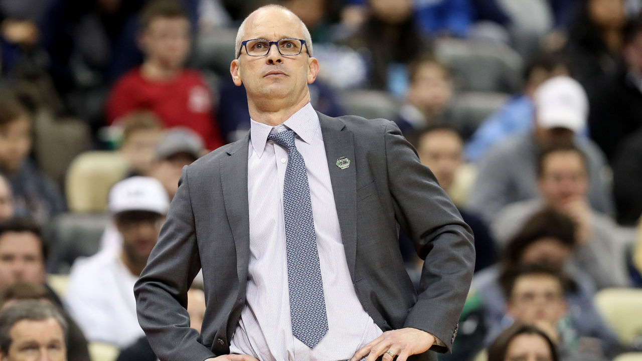 PITTSBURGH, PA - MARCH 17: Head coach Dan Hurley of the Rhode Island Rams reacts against the Duke Blue Devils during the first half in the second round of the 2018 NCAA Men's Basketball Tournament at PPG PAINTS Arena on March 17, 2018 in Pittsburgh, Pennsylvania.