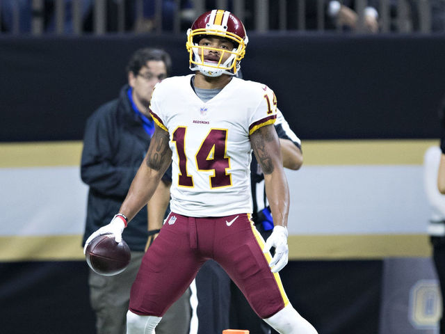NEW ORLEANS, LA - NOVEMBER 19: Ryan Grant #14 of the Washington Redskins walks into the end zone for a touchdown during a game against the New Orleans Saints at Mercedes-Benz Superdome on November 19, 2017 in New Orleans, Louisiana. Saints defeated the Redskins 34-31.