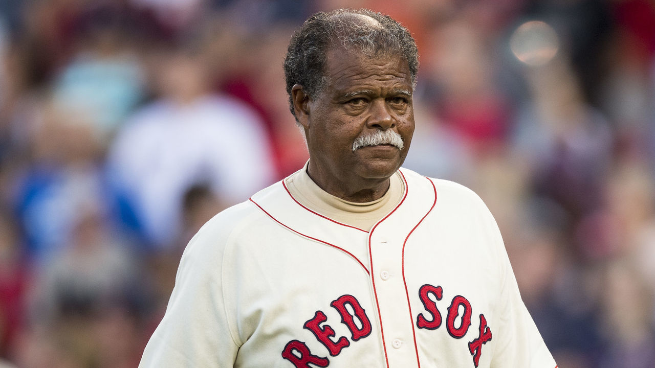 BOSTON, MA - AUGUST 16: Reggie Smith of the 1967 Boston Red Sox is introduced during a 1967 50 year anniversary ceremony before a game against the St. Louis Cardinals on August 16, 2017 at Fenway Park in Boston, Massachusetts.