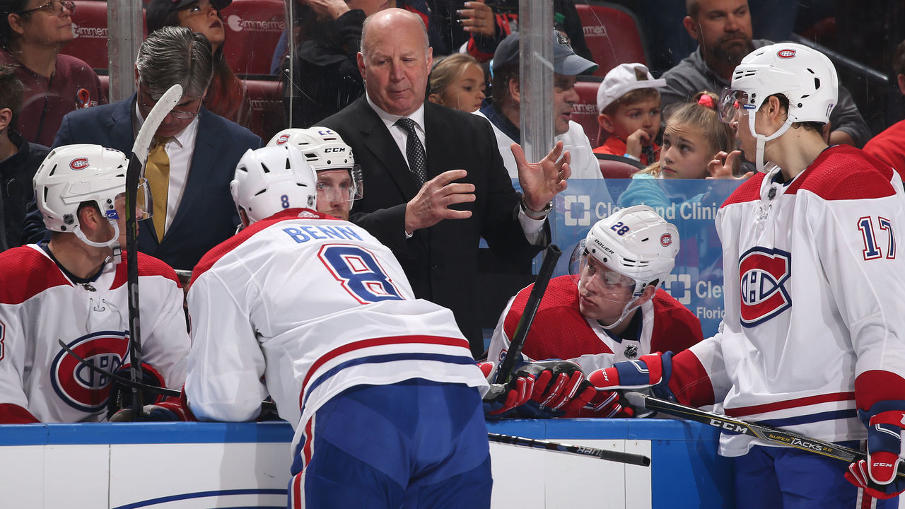 SUNRISE, FL - MARCH 8: Head coach Claude Julien of the Montreal Canadiens directs the players during a break in action against the Florida Panthers at the BB&T Center on March 8, 2018 in Sunrise, Florida.