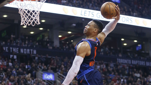 Westbrook notches 5th straight triple-double to end Raptors' winning streak