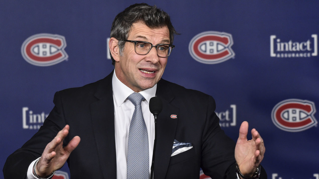 MONTREAL, QC - JANUARY 07: General manager of the Montreal Canadiens Marc Bergevin addresses the media prior to the NHL game at the Bell Centre on January 7, 2018 in Montreal, Quebec, Canada. The Montreal Canadiens defeated the Vancouver Canucks 5-2.