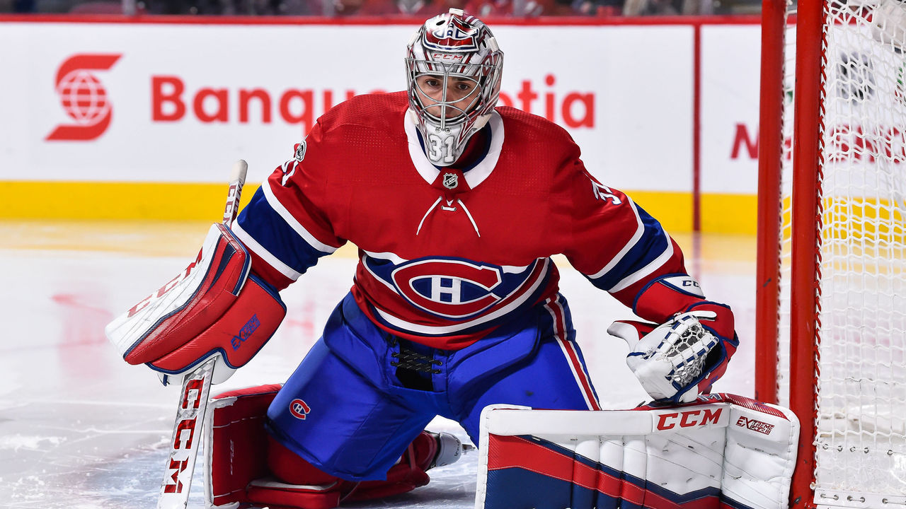MONTREAL, QC - DECEMBER 07: Goaltender Carey Price #31 of the Montreal Canadiens protects his net against the Calgary Flames during the NHL game at the Bell Centre on December 7, 2017 in Montreal, Quebec, Canada. The Calgary Flames defeated the Montreal Canadiens 3-2 in overtime.