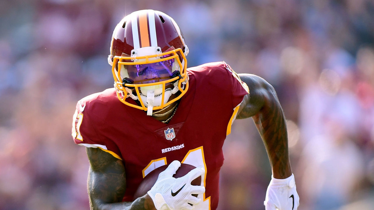LOS ANGELES, CA - SEPTEMBER 17: Terrelle Pryor #11 of the Washington Redskins runs after his catch during the game against the Los Angeles Rams at Los Angeles Memorial Coliseum on September 17, 2017 in Los Angeles, California.