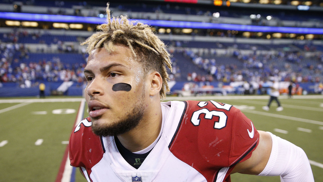 INDIANAPOLIS, IN - SEPTEMBER 17: Tyrann Mathieu #32 of the Arizona Cardinals runs off the field after a game against the Indianapolis Colts at Lucas Oil Stadium on September 17, 2017 in Indianapolis, Indiana. The Cardinals won 16-13 as Mathieu intercepted a pass in overtime to set up the game-winning field goal.