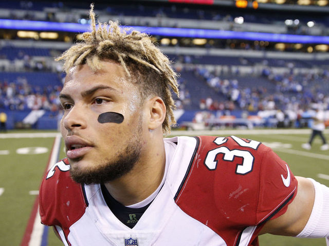 INDIANAPOLIS, IN - SEPTEMBER 17: Tyrann Mathieu #32 of the Arizona Cardinals runs off the field after a game against the Indianapolis Colts at Lucas Oil Stadium on September 17, 2017 in Indianapolis, Indiana. The Cardinals won 16-13 as Mathieu intercepted a pass in overtime to set up the game-winning field goal.