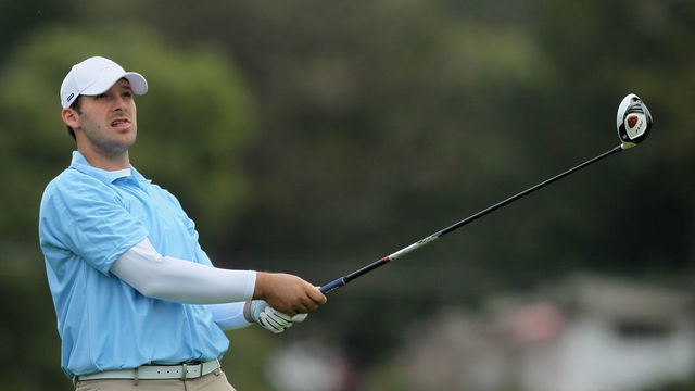PEBBLE BEACH, CA - FEBRUARY 12: Tony Romo, NFL football quarterback for the Dallas Cowboys, hits his tee shot on the third hole during the final round of the AT&T Pebble Beach National Pro-Am at Pebble Beach Golf Links on February 12, 2012 in Pebble Beach, California.