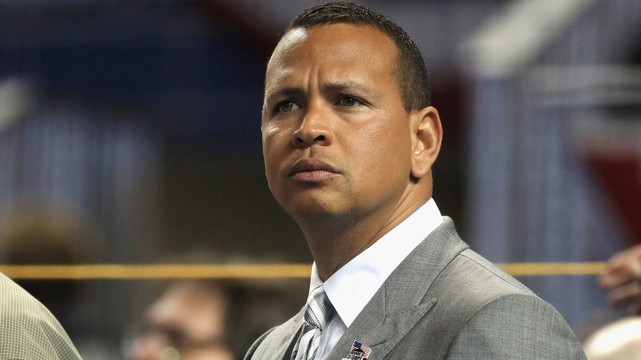 MIAMI, FL - JULY 11: Former MLB player Alex Rodriguez attends batting practice for the 88th MLB All-Star Game at Marlins Park on July 11, 2017 in Miami, Florida.