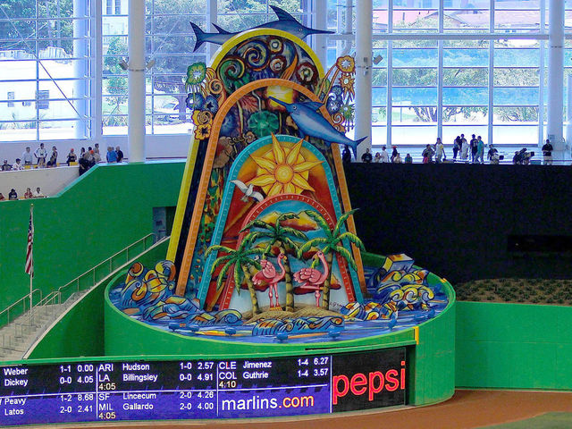MIAMI, FL - APRIL 01: A general view of the new Miami Marlins Park during a preseason game against the New York Yankees during a game at Marlins Park on April 1, 2012 in Miami, Florida. A mechanical sculpture by Red Grooms will animate everytime a home run is hit yb a Marlin.