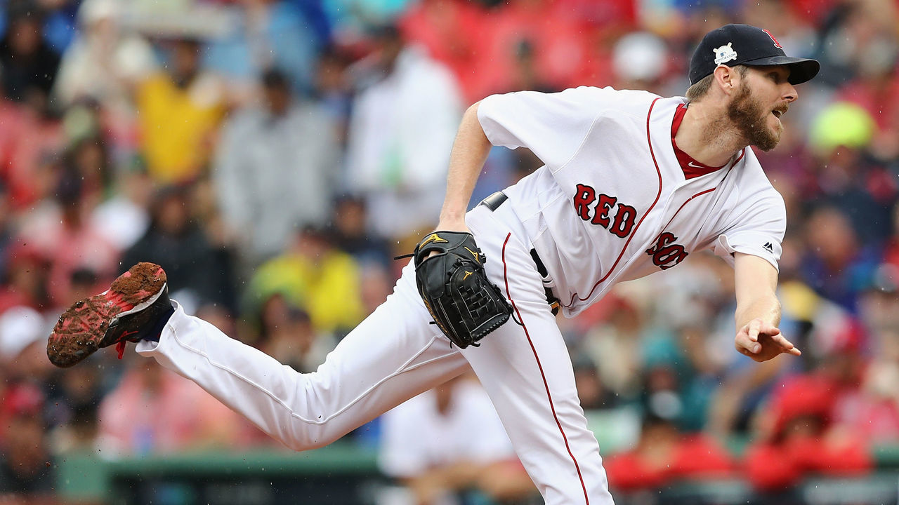 BOSTON, MA - OCTOBER 09: Chris Sale #41 of the Boston Red Sox throws a pitch in the fourth inning against the Houston Astros during game four of the American League Division Series at Fenway Park on October 9, 2017 in Boston, Massachusetts.