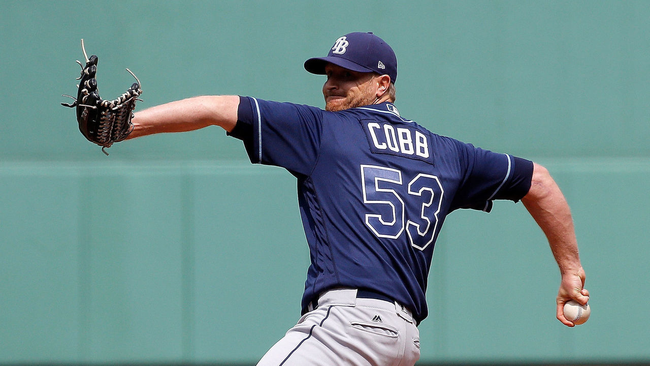 BOSTON, MA - APRIL 16: Alex Cobb #53 of the Tampa Bay Rays throws against the Boston Red Sox in the first inning at Fenway Park on April 16, 2017 in Boston, Massachusetts.