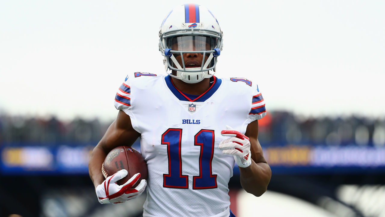 FOXBORO, MA - DECEMBER 24: Zay Jones #11 of the Buffalo Bills warms up before the game against the New England Patriots at Gillette Stadium on December 24, 2017 in Foxboro, Massachusetts.