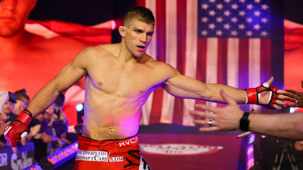 UNCASVILLE, CT - APRIL 22: Brent Primus walks to the cage for his bout against Gleristone Santos (not shown) in Bellator 153 at Mohegan Sun Arena on April 22, 2016 in Uncasville, Connecticut.