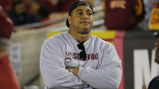 2013 November 16: Miami Dolphins offensive lineman Jonathan Martin (71) on the sidelines during the NCAA football game between the Stanford Cardinal and the USC Trojans at the Los Angeles Memorial Coliseum in Los Angeles, CA.