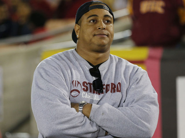 2013 November 16: Miami Dolphins offensive lineman Jonathan Martin (71) on the sidelines during the NCAA football game between the Stanford Cardinal and the USC Trojans at the Los Angeles Memorial Coliseum in Los Angeles, CA.