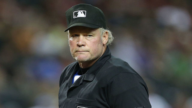 PHOENIX, AZ - JUNE 17: Home plate umpire Ted Barrett during the MLB game between the Arizona Diamondbacks and the Milwaukee Brewers at Chase Field on June 17, 2014 in Phoenix, Arizona.