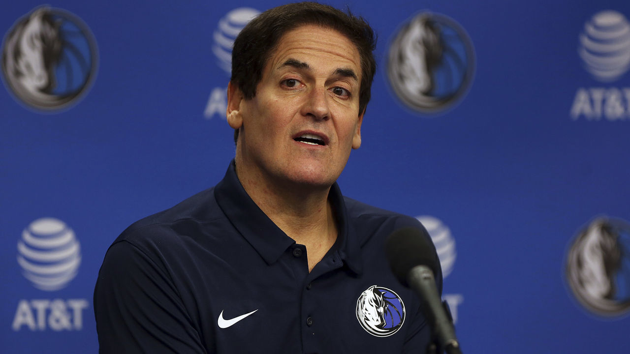 DALLAS, TEXAS - FEBRUARY 26: Team owner Mark Cuban looks on during a press conference to introduce Cynthia Marshall as the new Dallas Mavericks Interim CEO at American Airlines Center on February 26, 2018 in Dallas, Texas.