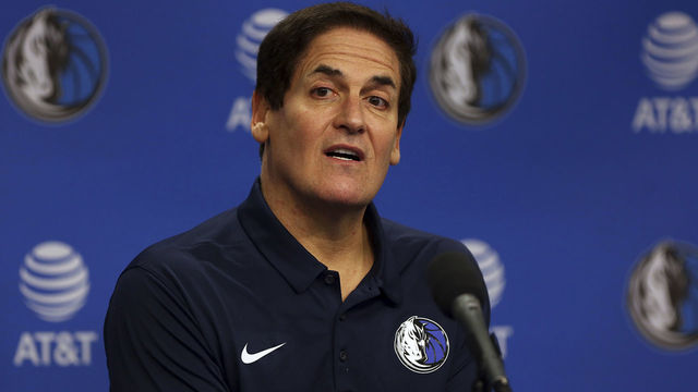 DALLAS, TEXAS - FEBRUARY 26: Team owner Mark Cuban looks on during a press conference to introduce Cynthia Marshall as the new Dallas Mavericks Interim CEO at American Airlines Center on February 26, 2018 in Dallas, Texas.