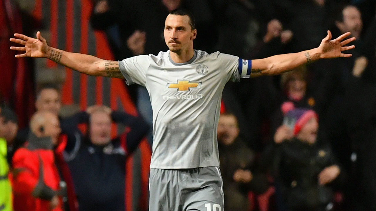 BRISTOL, ENGLAND - DECEMBER 20: Zlatan Ibrahimovic of Manchester United celebrates after scoring his sides first goal during the Carabao Cup Quarter-Final match between Bristol City and Manchester United at Ashton Gate on December 20, 2017 in Bristol, England.