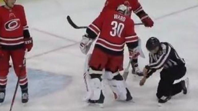 Watch: Coyotes awarded goal after Cam Ward skates puck into own net
