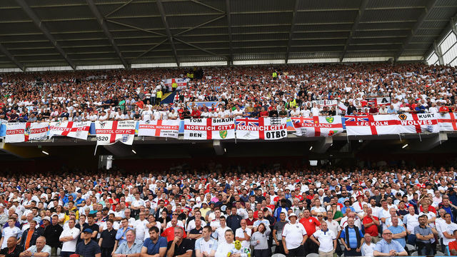 LENS, FRANCE - JUNE 16: A general view of Ray Lewington assistant of England fans during the UEFA EURO 2016 Group B match between England and Wales at Stade Bollaert-Delelis on June 16, 2016 in Lens, France.