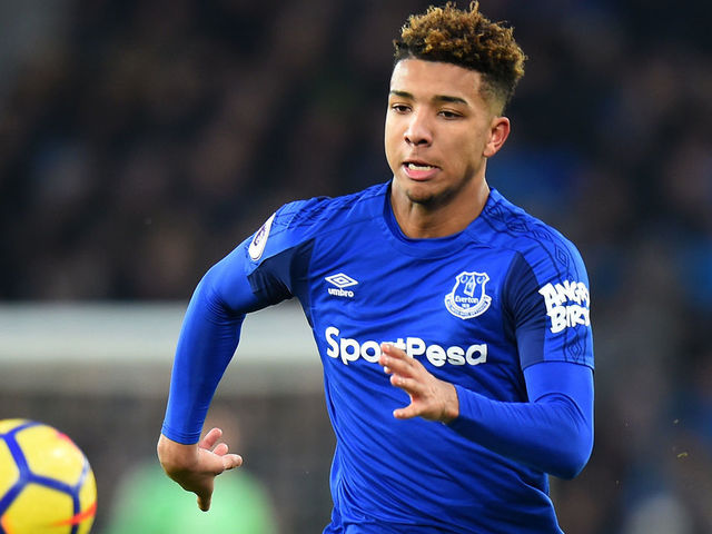 LIVERPOOL, ENGLAND - JANUARY 20: Mason Holgate of Everton during the Premier League match between Everton and West Bromwich Albion at Goodison Park on January 20, 2018 in Liverpool, England.