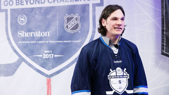 CHICAGO, IL - MAY 04: (C) NHL Alumni Daniel Carcillo attends Sheraton Hotels & Resorts Host 'Go Beyond' Challenge With NHL Alumni For Local Youth Hockey Players At The Sheraton Grand on May 4, 2017 in Chicago, Illinois.