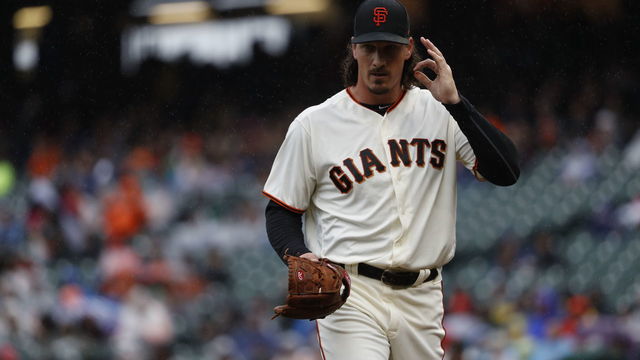 SAN FRANCISCO, CA - APRIL 16: Jeff Samardzija #29 of the San Francisco Giants gestures as he walks back to the dugout during first inning against the Colorado Rockies at AT&T Park on April 16, 2017 in San Francisco, California.