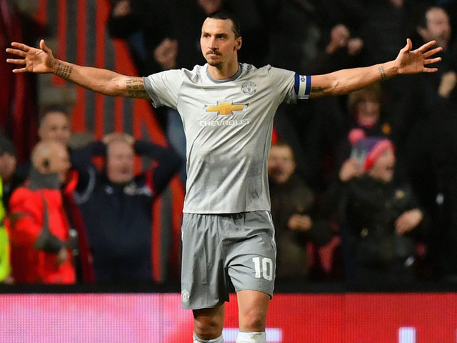 BRISTOL, ENGLAND - DECEMBER 20: Zlatan Ibrahimovic of Manchester United celebrates after scoring his sides first goal during the Carabao Cup Quarter-Final match between Bristol City and Manchester United at Ashton Gate on December 20, 2017 in Bristol, England.