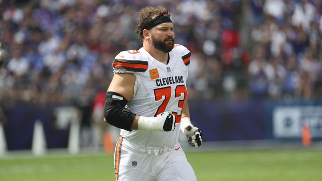 BALTIMORE, MD - SEPTEMBER 17: Offensive tackle Joe Thomas #73 of the Cleveland Browns before they take on the Baltimore Ravens at M&T Bank Stadium on September 17, 2017 in Baltimore, Maryland.