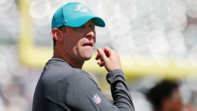 EAST RUTHERFORD, NJ - SEPTEMBER 24: Head coach Adam Gase of the Miami Dolphins looks on prior to an NFL game against the New York Jets at MetLife Stadium on September 24, 2017 in East Rutherford, New Jersey.