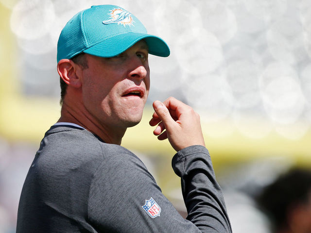 EAST RUTHERFORD, NJ - SEPTEMBER 24: Head coach Adam Gase of the Miami Dolphins looks on prior to an NFL game against the New York Jets at MetLife Stadium on September 24, 2017 in East Rutherford, New Jersey.