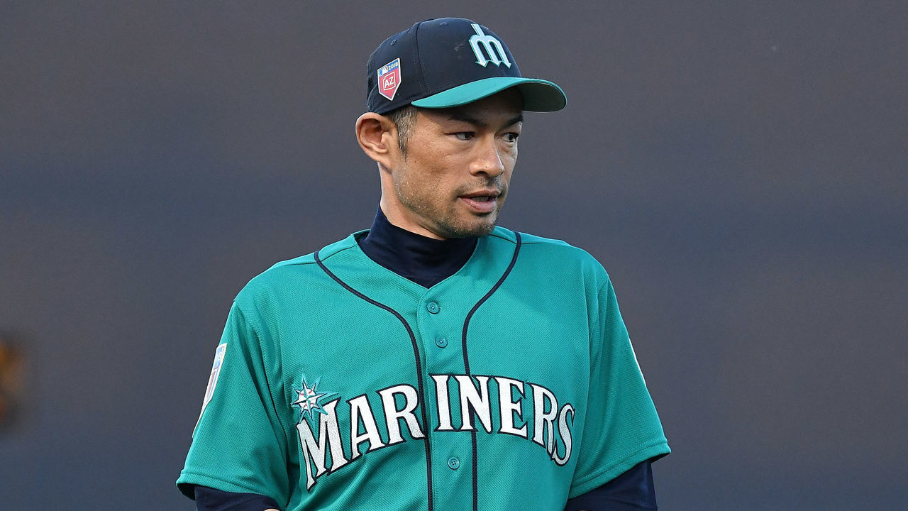 PEORIA, AZ - MARCH 12: Ichiro Suzuki #51 of the Seattle Mariners warms up for the spring training game against the Chicago White Sox at Peoria Sports Complex on March 12, 2018 in Peoria, Arizona.