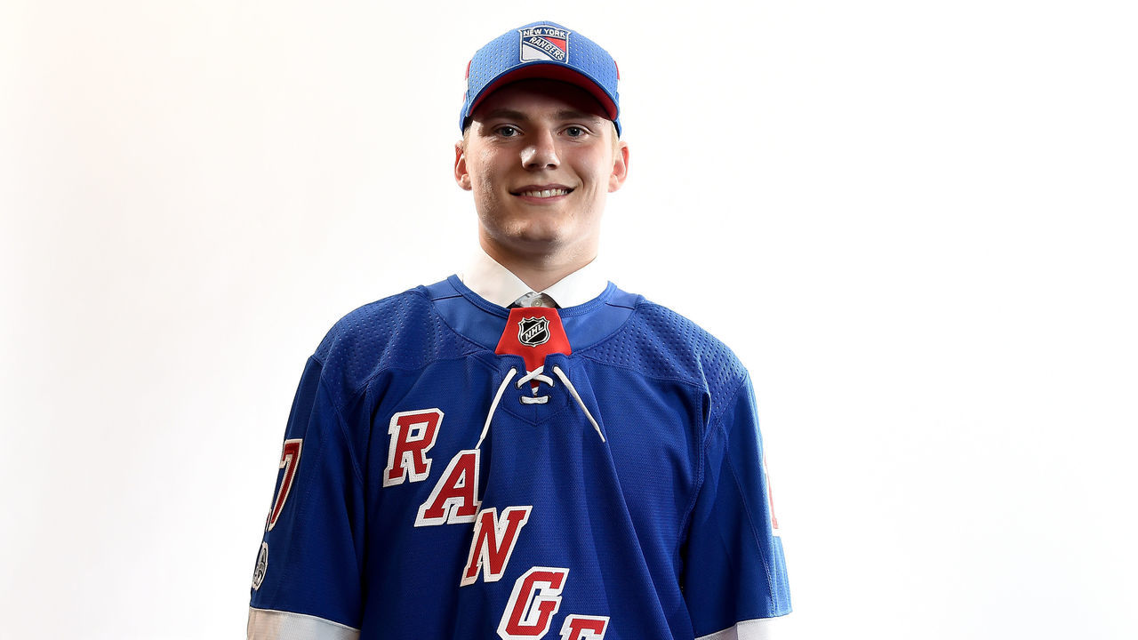 CHICAGO, IL - JUNE 23: Lias Andersson poses for a portrait after being selected seventh overall by the New York Rangers during the 2017 NHL Draft at the United Center on June 23, 2017 in Chicago, Illinois.