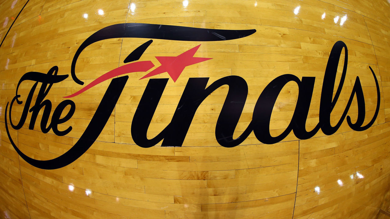 MIAMI, FL - JUNE 20: The NBA Finals logo is seen on the court before Game Seven of the 2013 NBA Finals between the Miami Heat and the San Antonio Spurs at AmericanAirlines Arena on June 20, 2013 in Miami, Florida.