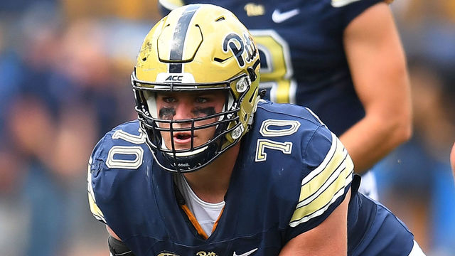 PITTSBURGH, PA - SEPTEMBER 16: Brian O'Neill #70 of the Pittsburgh Panthers in action during the game against the Oklahoma State Cowboys at Heinz Field on September 16, 2017 in Pittsburgh, Pennsylvania.