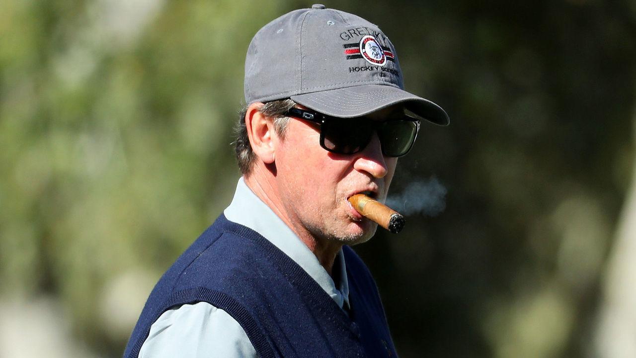 PEBBLE BEACH, CA - FEBRUARY 09: Wayne Gretzky looks on at the 13th green during Round Two of the AT&T Pebble Beach Pro-Am at Monterey Peninsula Country Club on February 9, 2018 in Pebble Beach, California.