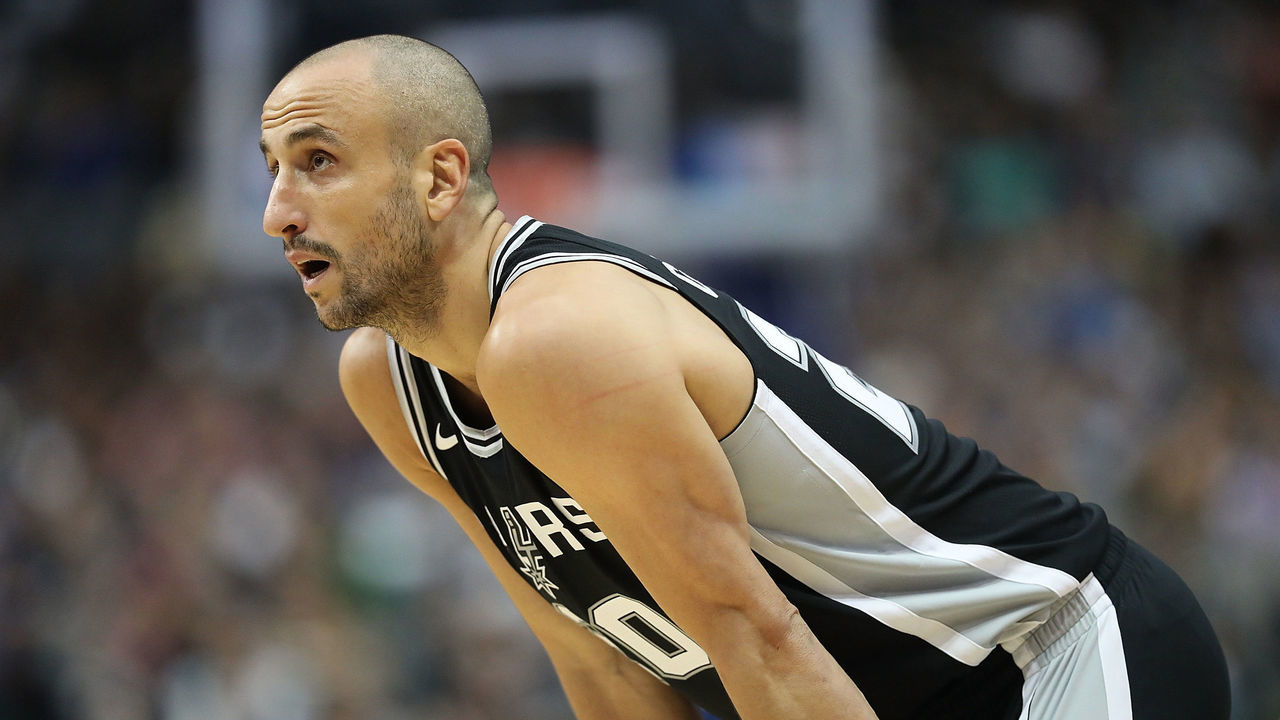 DALLAS, TX - NOVEMBER 14: Manu Ginobili #20 of the San Antonio Spurs in the second half at American Airlines Center on November 14, 2017 in Dallas, Texas.